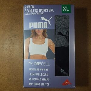 Puma Women's 2-Pack Square Neck Seamless Sports Bra, Black/Gray, Size XL